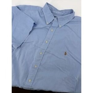 Ralph Lauren Chambray Oxford‎ Shirt Mens 2XB Big Short Sleeve Light Blue Casual